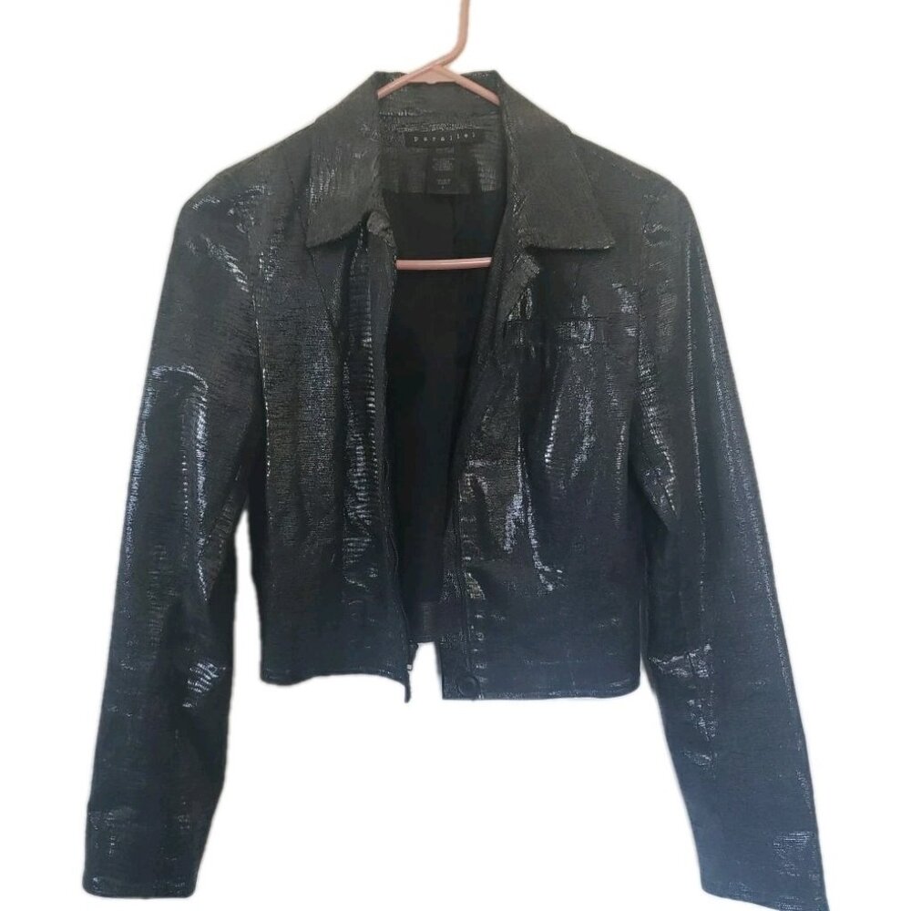 Parallel Jacket Womens Reptile Dark Grey Zip Crop 4 Shiny Glam Club